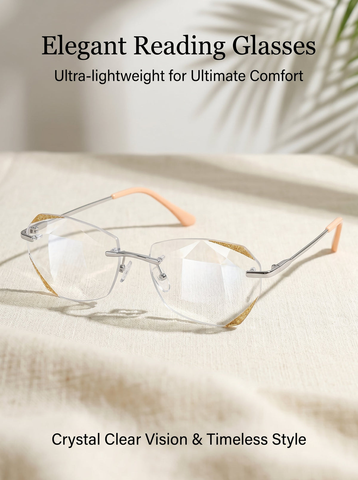 Lowest price of 2026 🔥 High-end titanium alloy frameless reading glasses with beveled edges 👍 Blocks blue light, radiation, and ultraviolet rays, relieving eye fatigue 👓️